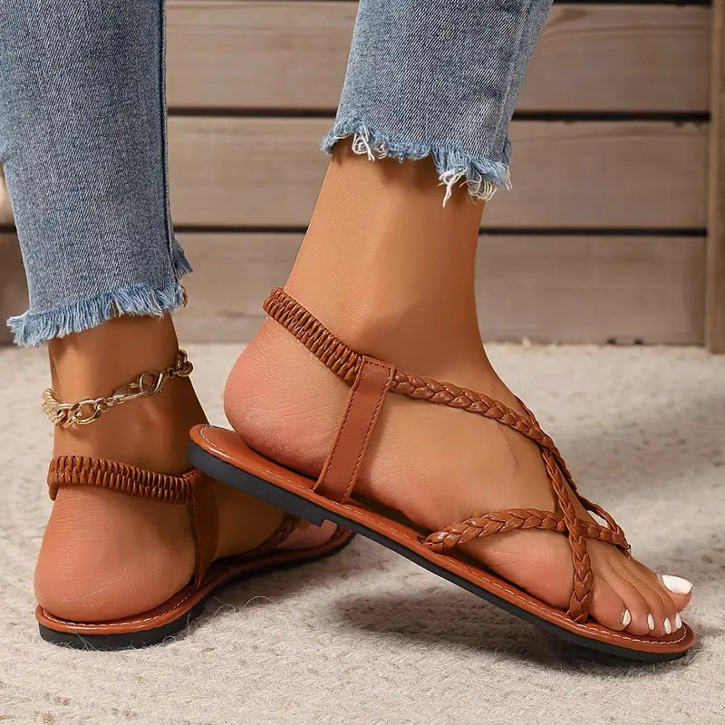 Damen Sandalen Flache Geflochtene Sommer