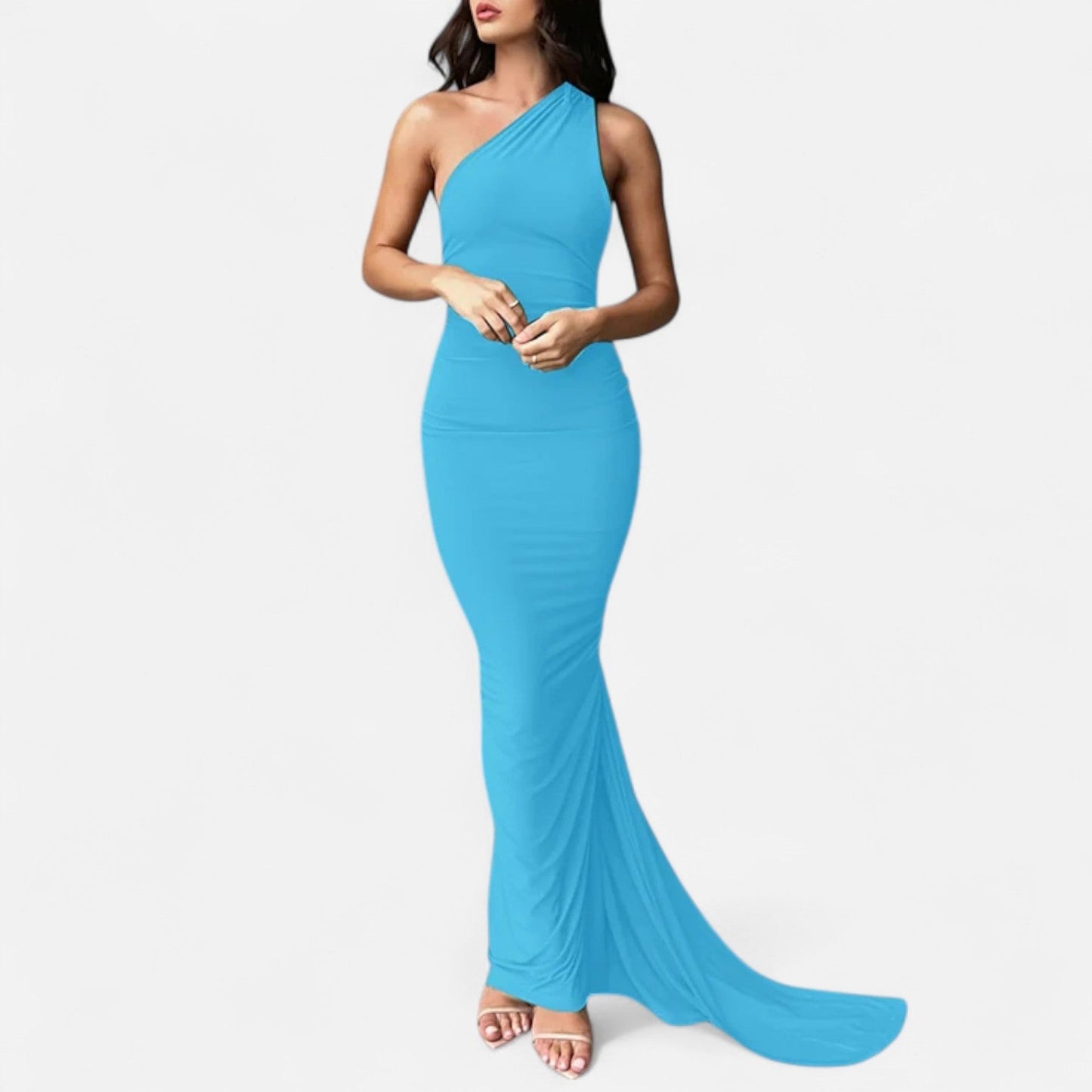 Damen Maxikleid Ein Schulter Neckholder Sommerkleid