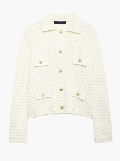 Strickjacke Damen Texturiert Knopfleiste Modern - BerlinGlamour