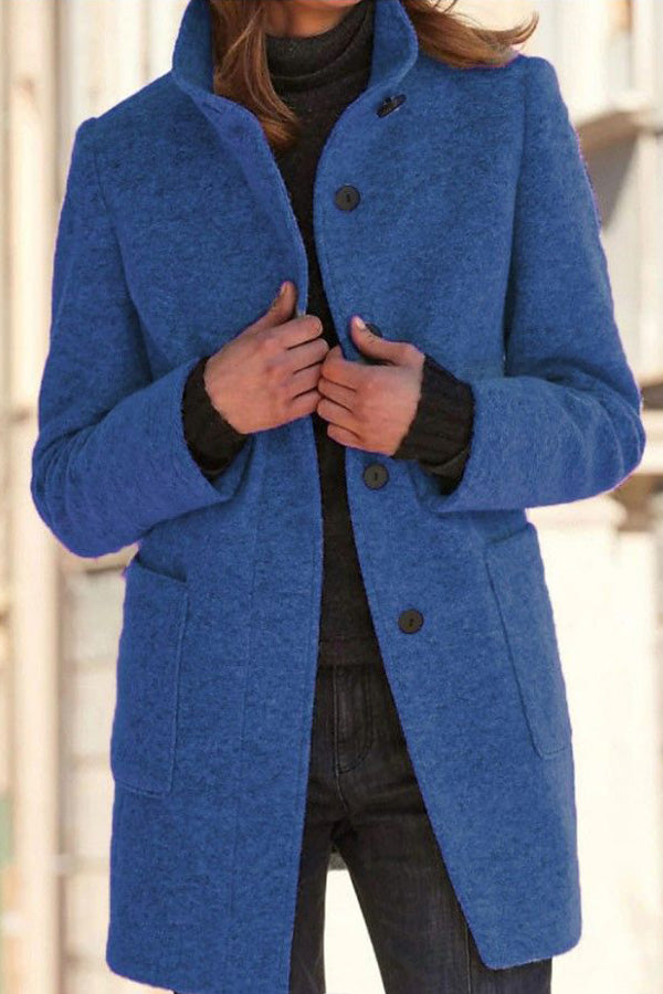 Elegante Wolljacke Stehkragen Unifarben