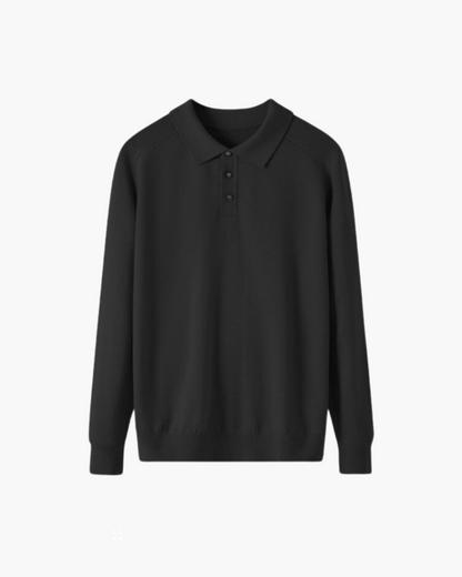 Herren Outfit Schwarz: Langärmliges Polohemd, Hose und Loafer