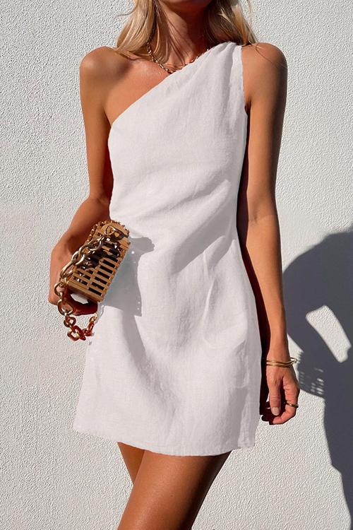 Baumwoll Kleid Mit Einem Schulter Minikleid Sommer