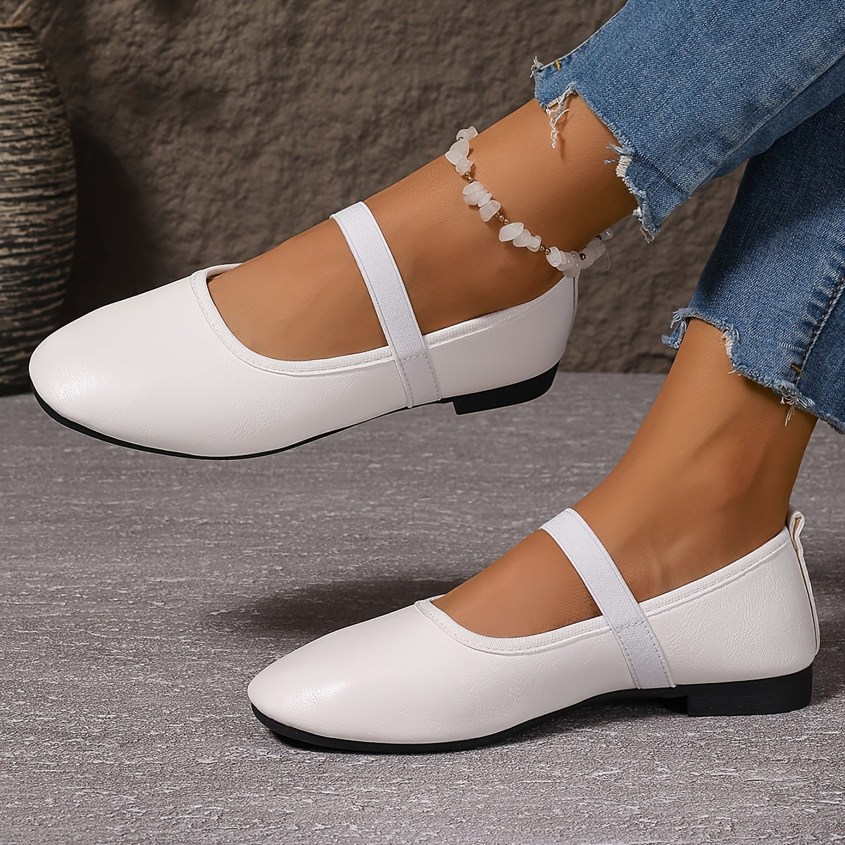 Elegante Weiße Ballerinas Mary Jane Schuhe Damen