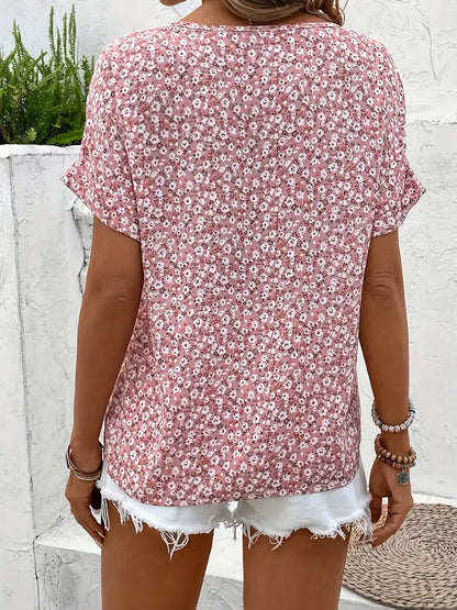Sommerbluse Damen Lässig Floral Mit Knöpfen
