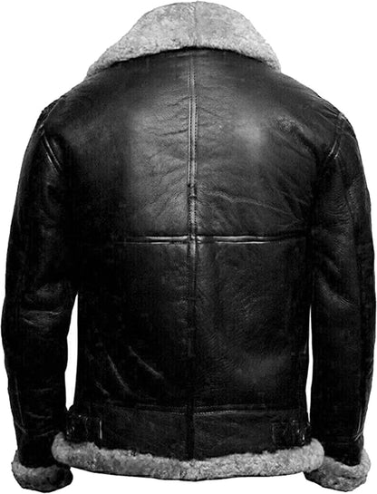 Lederjacke Shearling Luxusleder Schwarz