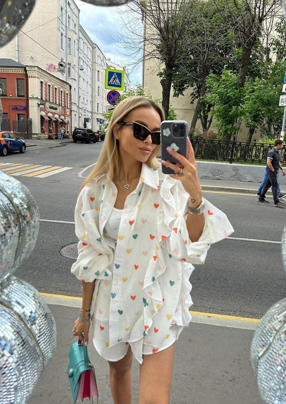 Herz-Print Zweiteiler Sommeroutfit Damen - BerlinGlamour