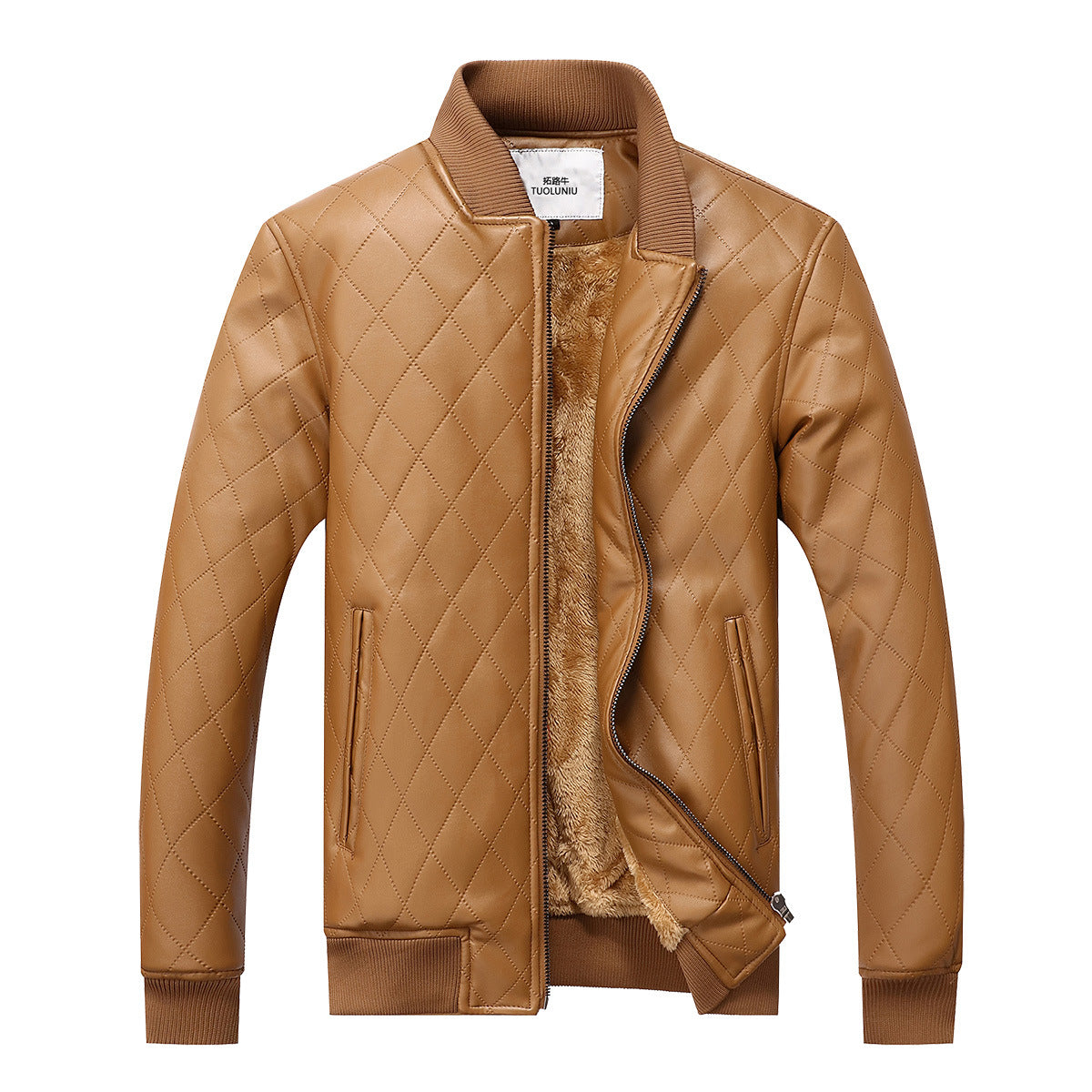 Lederjacke Herren Steppweste mit Weichem Innenfutter Schwarz