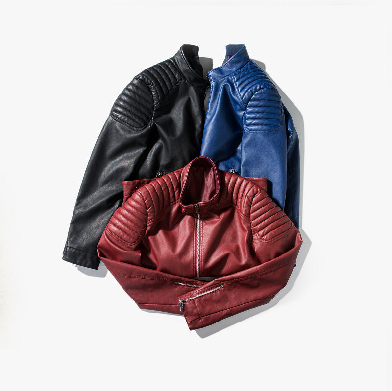 Ledermotorradjacke Herren Klassisch Schwarz