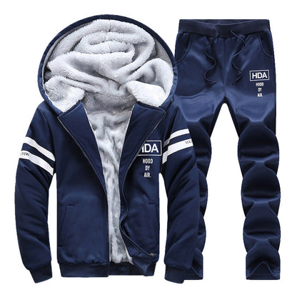 Herren Sportanzug Fleece Kapuze Elastisch Warm