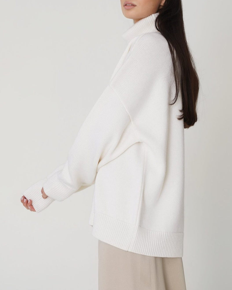 Damen Oversize Pullover Lässig High Neck Groß
