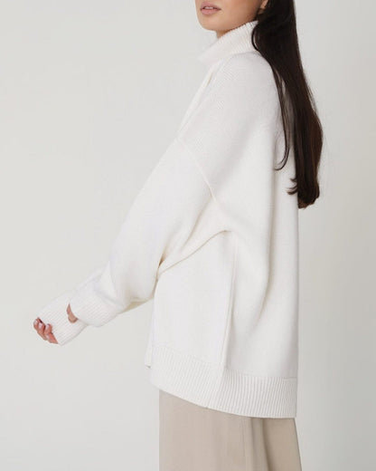 Damen Oversize Pullover Lässig High Neck Groß