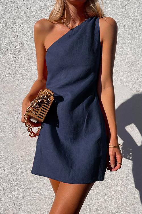 Baumwoll Kleid Mit Einem Schulter Minikleid Sommer