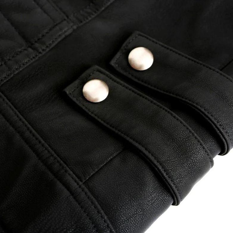 Lederjacke Männer Lässig Bikerjacke Schwarz
