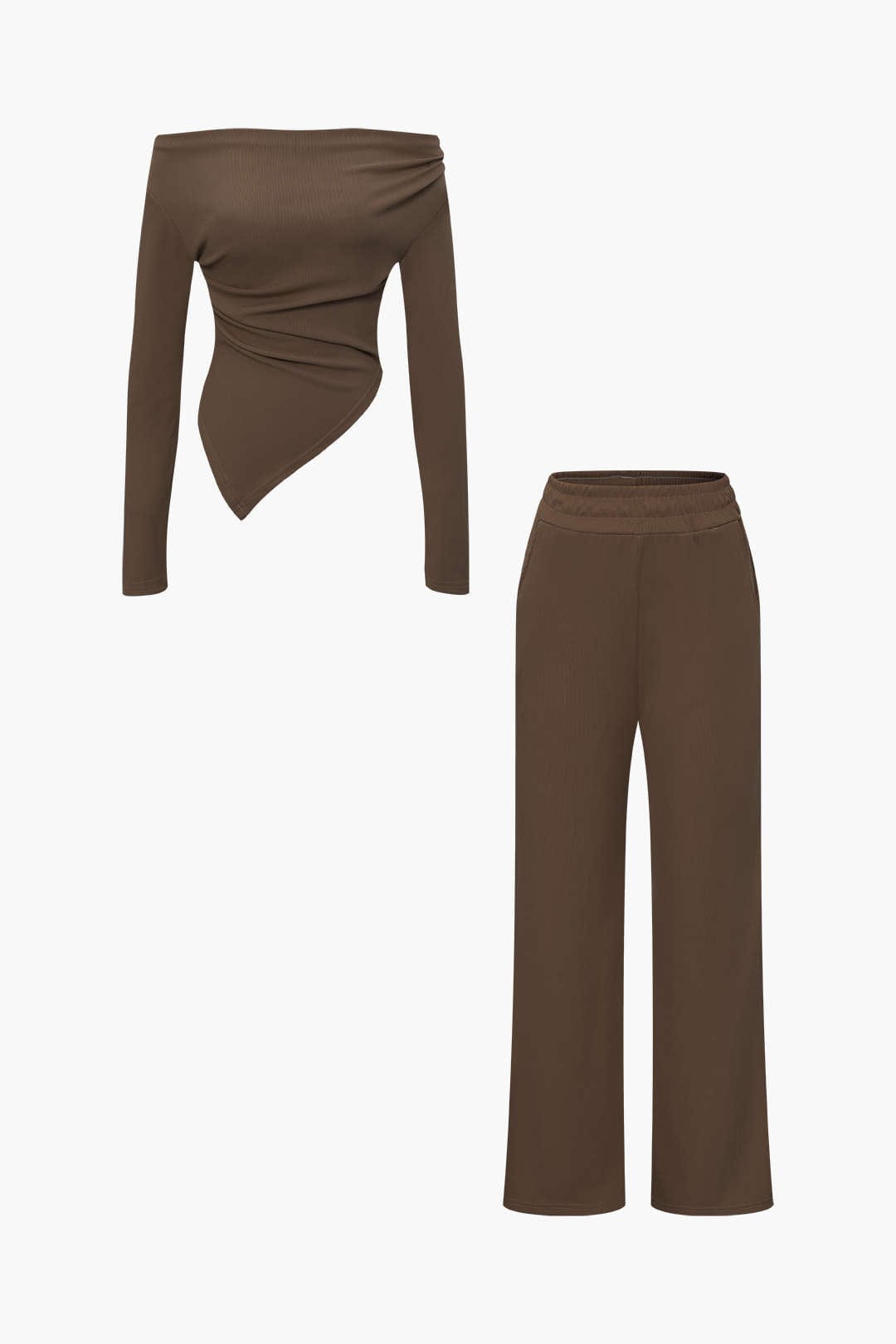 Elegantes Damen Zweiteiler Set Asymmetrisch mit Weiten Hosen