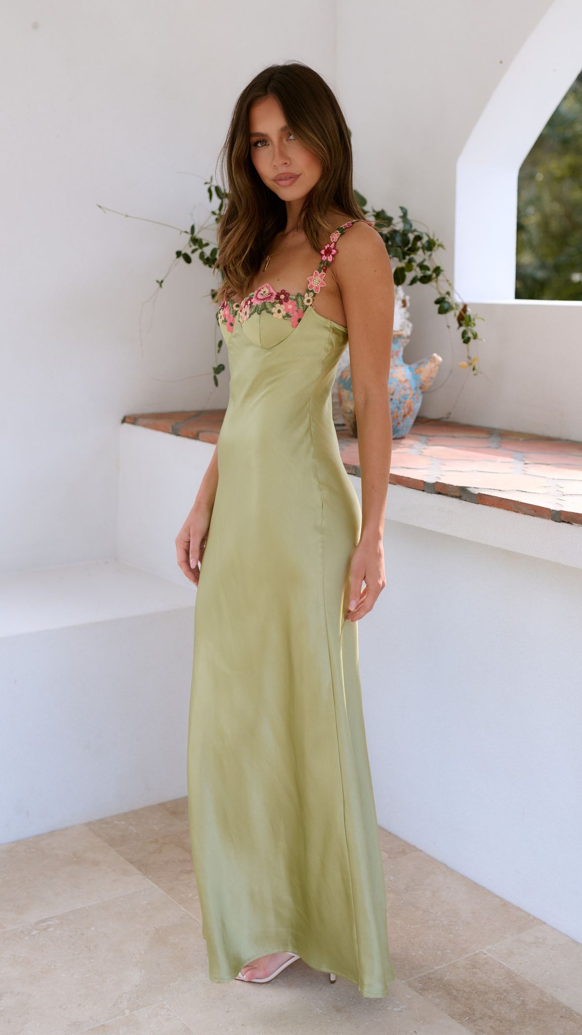 Damen Maxi Kleid Blumenmuster Slim Fit Lang