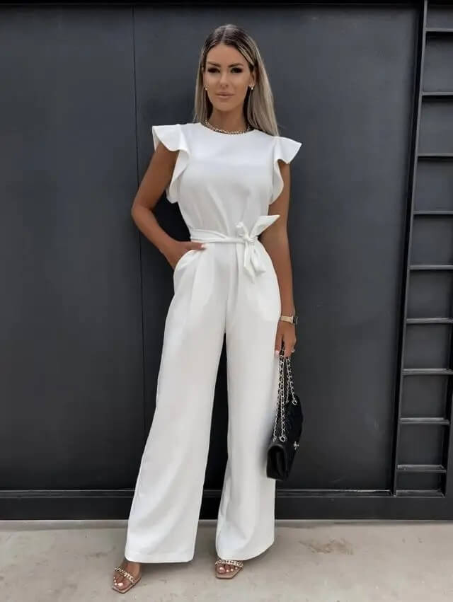 Eleganter Jumpsuit Damen Schmetterlingsärmel Mit Gürtel
