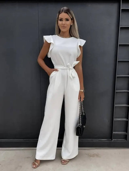 Eleganter Jumpsuit Damen Schmetterlingsärmel Mit Gürtel