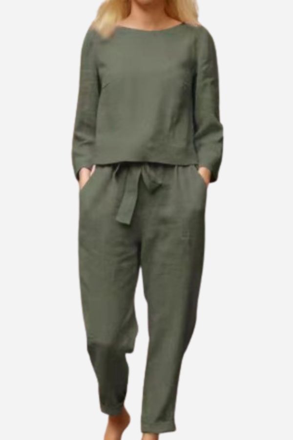 Elegantes Leinen Zweiteiler Kleid Damen