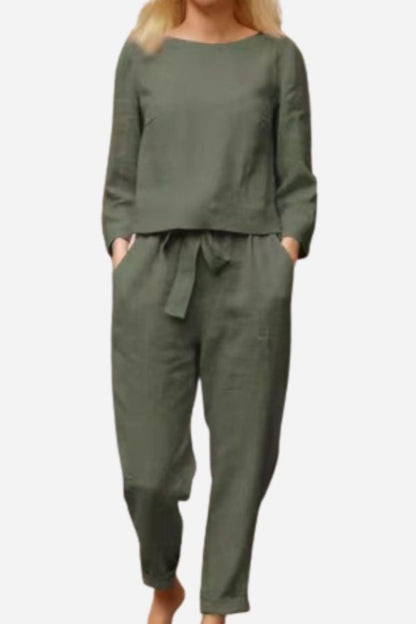 Elegantes Leinen Zweiteiler Kleid Damen