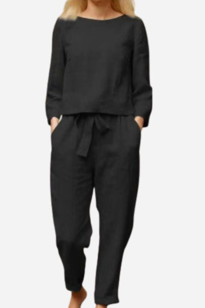Elegantes Leinen Zweiteiler Kleid Damen