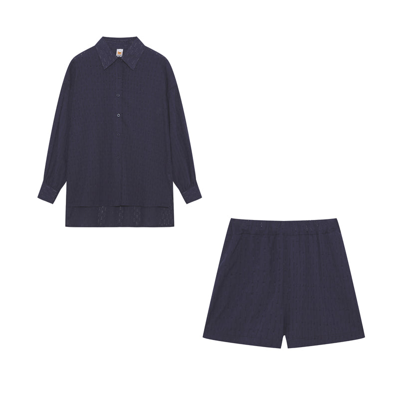 Baumwoll Zweiteiler Damen Oversize Bluse Shorts Leicht