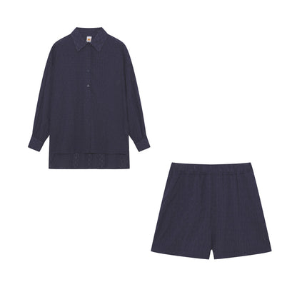 Baumwoll Zweiteiler Damen Oversize Bluse Shorts Leicht