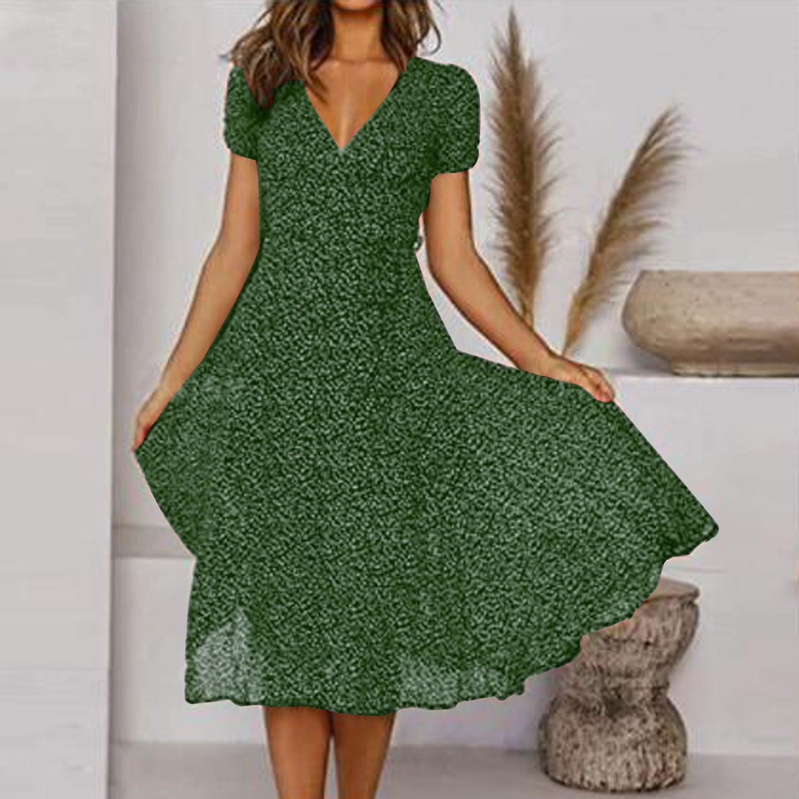 Kleid A-Linie mit V-Ausschnitt und Fließendem Rock Damen - BerlinGlamour