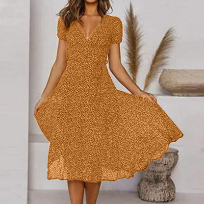 Kleid A-Linie mit V-Ausschnitt und Fließendem Rock Damen