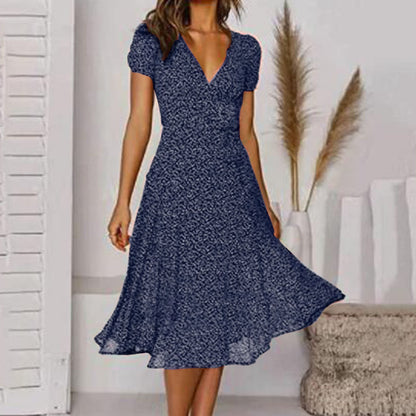 Kleid A-Linie mit V-Ausschnitt und Fließendem Rock Damen