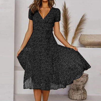 Kleid A-Linie mit V-Ausschnitt und Fließendem Rock Damen