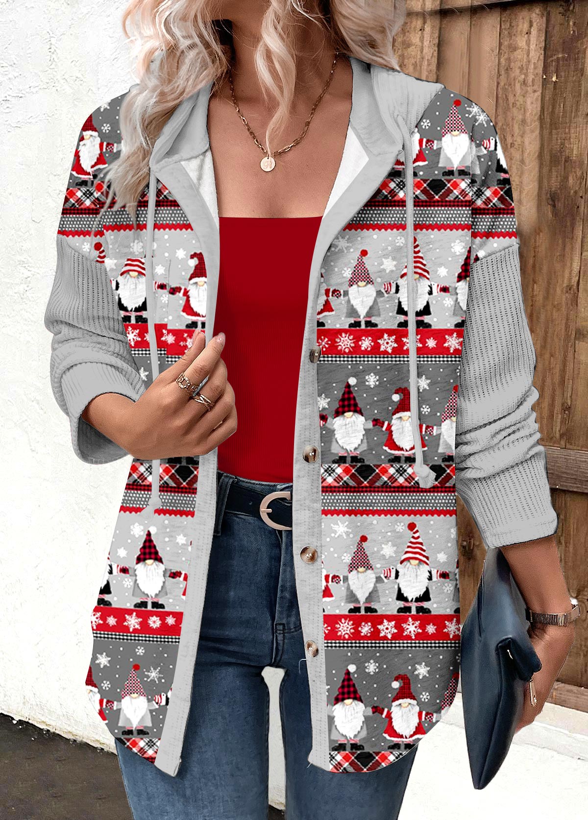 Frauen Kapuzenpullover mit Kordelzug: Grau, Weihnachtsmotiv von BerlinGlamour