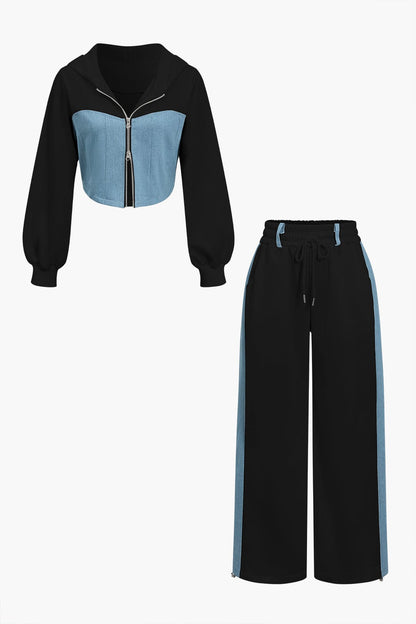Sportliches Zweiteiler-Set Denim Look Frauen