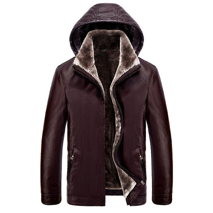Herren Lederjacke Urban Style Kapuze Warm