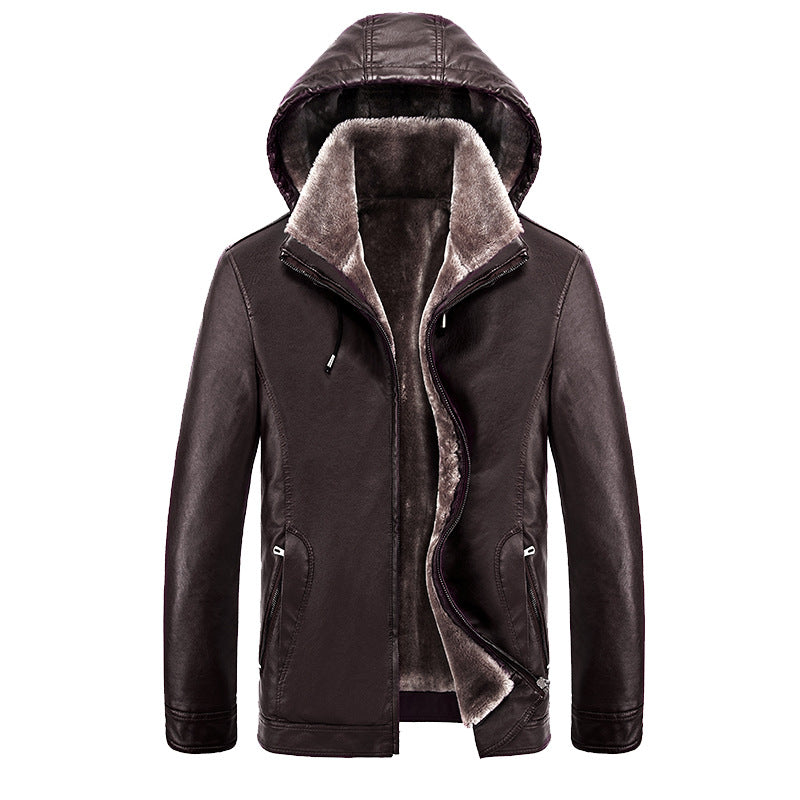 Herren Lederjacke Urban Style Kapuze Warm