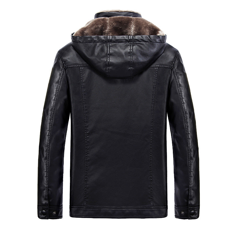 Herren Lederjacke Urban Style Kapuze Warm