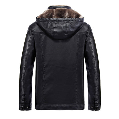 Herren Lederjacke Urban Style Kapuze Warm