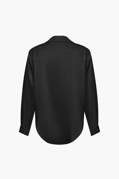 Elegante Bluse Langarm Seiden-Satin Damenbluse