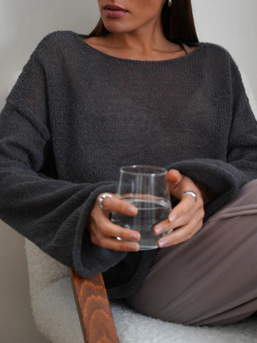 Oversize Strickpullover Weite Ärmel Luftig Damenschal