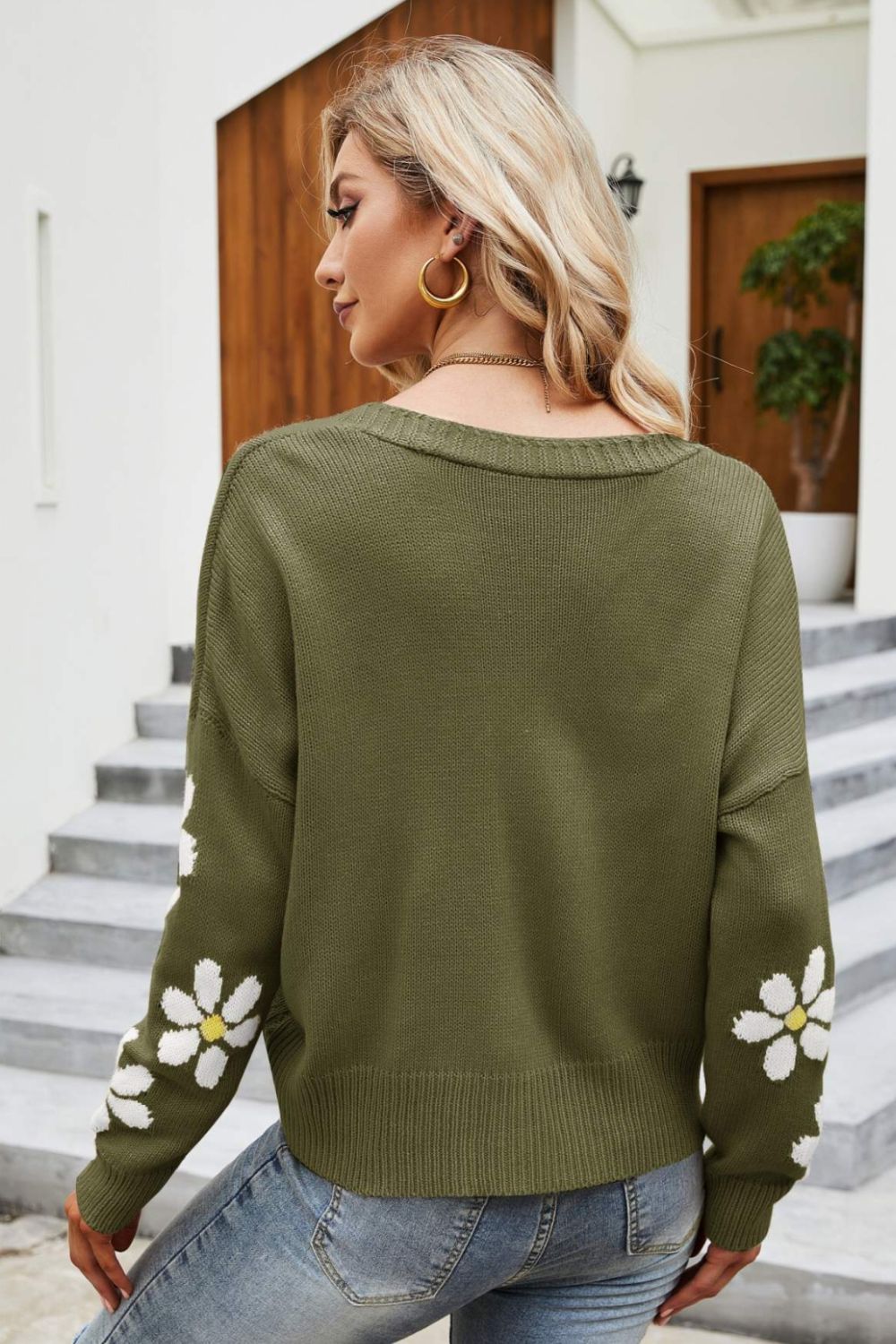 Floral Cardigan Damen Großkaros Drop Schulter
