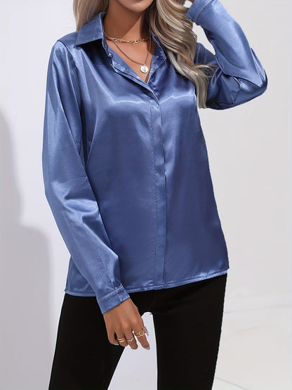 Damenhemd Satin Elegantes Langarm Oberteil