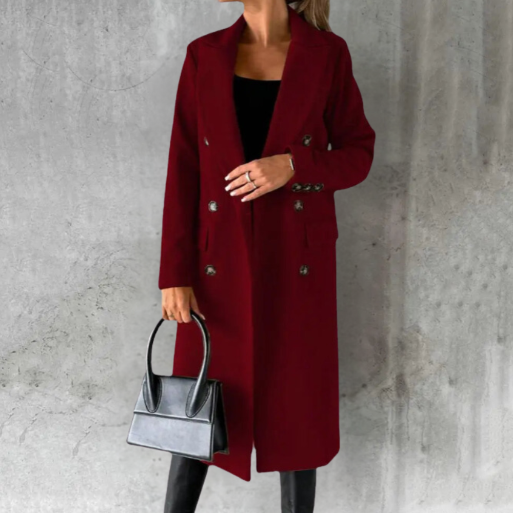 Damen Trenchcoat Lang Doppelreihig Klassisch