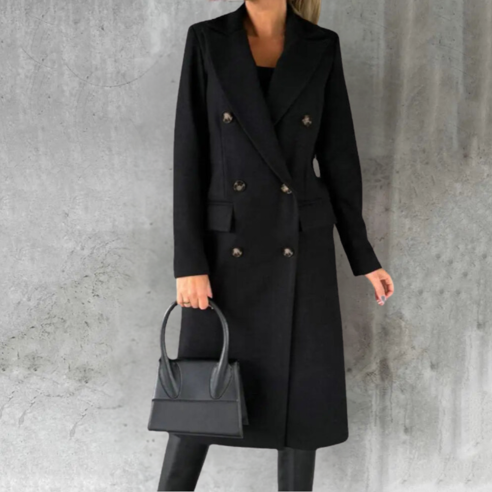 Damen Trenchcoat Lang Doppelreihig Klassisch