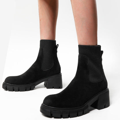 Damen Stiefelette Warme Winterstiefel Wildleder Braun