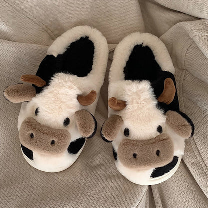 Damen Hausschuhe Kuhpantoffeln Warm Bequem