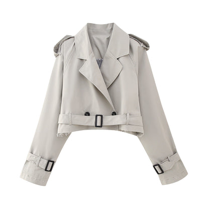 Damen Trenchcoat Kurz Schick Gürtel Elegant