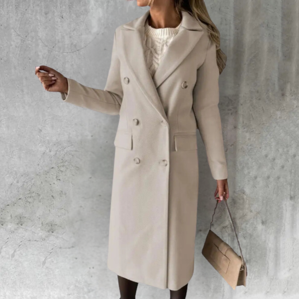Damen Trenchcoat Lang Doppelreihig Klassisch