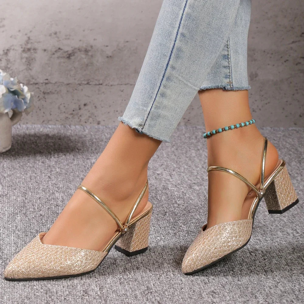 Damen Stilettos Pumps Gold Glitter - BerlinGlamour