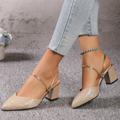 Damen Stilettos Pumps Gold Glitter - BerlinGlamour
