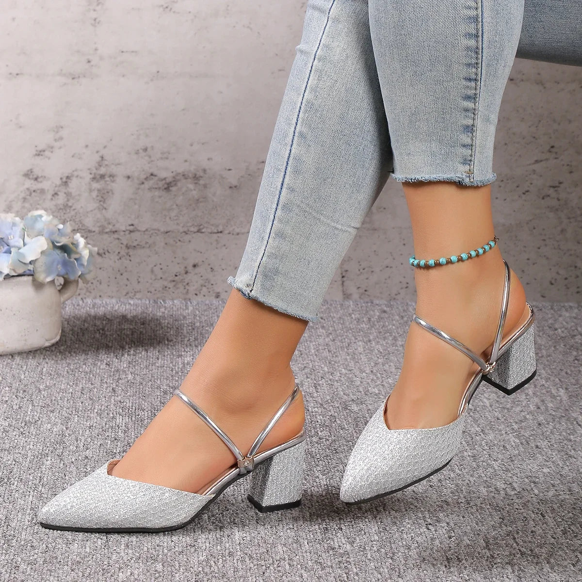 Damen Stilettos Pumps Gold Glitter