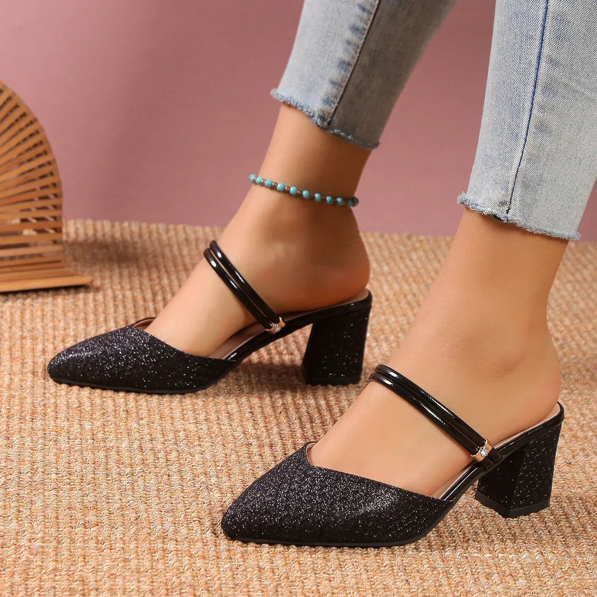 Damen Stilettos Pumps Gold Glitter